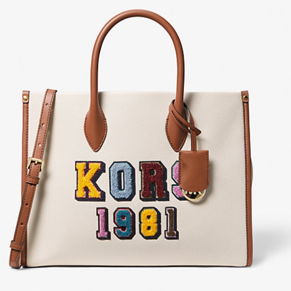Micheal Kors Mirella Medium Embellished Pebbled Leather Tote Bag